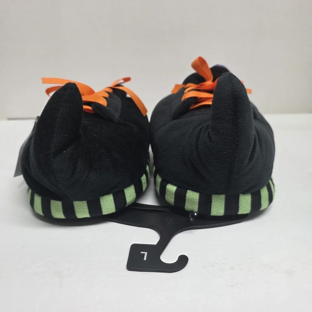 Halloween Witch Slippers Kids Size L 13-1 Black‎ Orange Laces Pointed Toe New